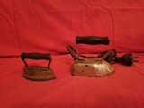 Pair of child's/doll sad irons, 1 electric