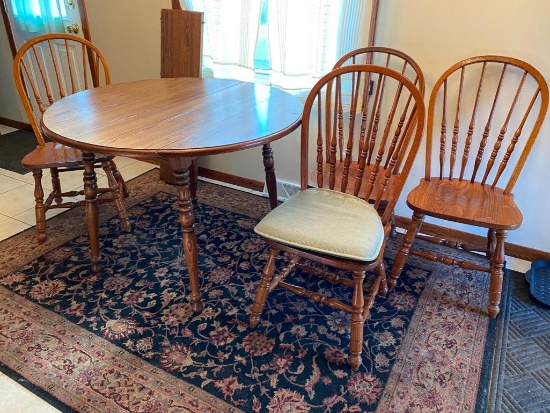 Oak Drop-Leaf Dinette Table w/ 4 spindle back chairs and 2 Leaves