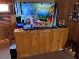 65 inch LG TV, Sound Bar, Oak Entertainment Cabinet