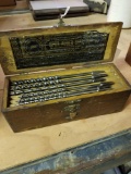 Early set of auger bits in oak box