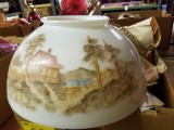 Early parlor oil lamp country scene shade