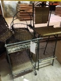 Iron tea cart, stool, baskets