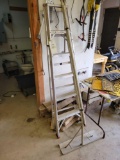 aluminum step ladder, scrapper, and wood blocks