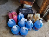 windshield fluid, fuel cans, battery