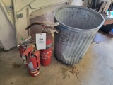 extinguishers, corn, trash can