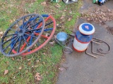 wagon wheels, shepards hoods, milk can