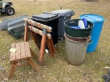 trash cans - barrel - saw horses - stand