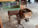 End stand, rocking chair, light fixture, wooden toolbox, & small stand base