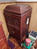 Upright Vinola record cabinet w/ records