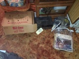 Record player & assortment of records & 8 track tapes