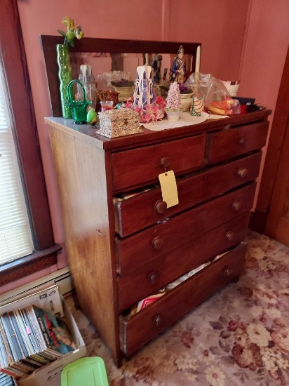 Mirrored Chest of Drawers & Contents - Small Decor, Books, Fabrics, & more