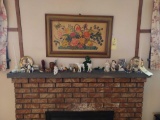 Contents of Fireplace Mantle - Glass Figurines, Small Decor, Candleholders, & more