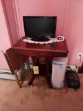 Rolling Side Table w/ Small TV, TV Trays, Radio, & Hamper