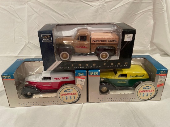 (3) Liberty die cast truck coin banks