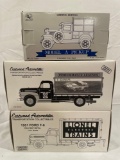 (3) First Gear & Liberty die cast trucks-coin bank