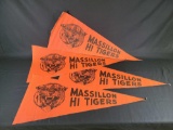 4 early Massillon Tigers High School 36 inch pennants Ohio