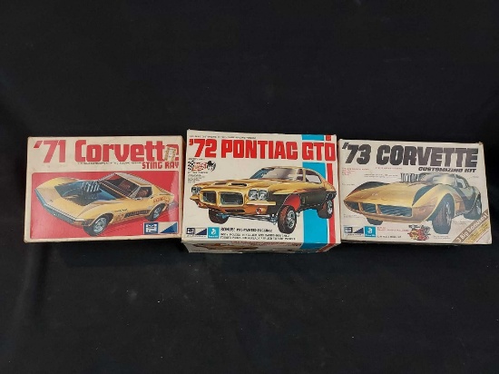 MPC 1971 Corvette Sting Ray, 1972 Pontiac GTO, & 1973 Corvette Custom Model Car Kits