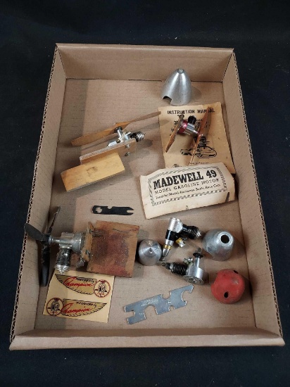 3 Small Model Airplane Engines - Madewell 49, Triumph 49, & Champion Model