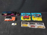 Assortment of Car Toys - Batman, Indy 500, Harley Davidson, Ferrari, & 6 N Scale Train Cars