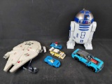 Starwars R2D2 Cup, Millennium Falcon Container, & 4 Lego Cars