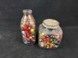 2 Glass Containers of Marbles