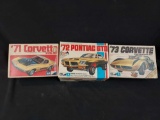 MPC 1971 Corvette Sting Ray, 1972 Pontiac GTO, & 1973 Corvette Custom Model Car Kits