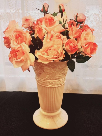 16" Lenox vase with silk roses