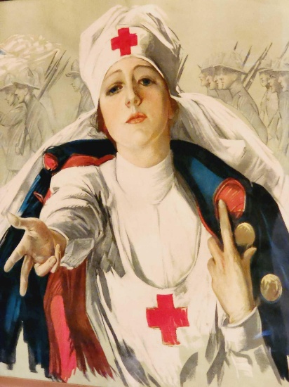 Antique Harrison Fisher WWI Red Cross military nurse print, circa 1918