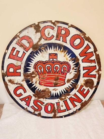 1915 Antique / vintage Red Crown Gasoline 2 sided enamel sign