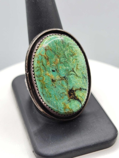 Large Gent's green turquoise & sterling silver rong