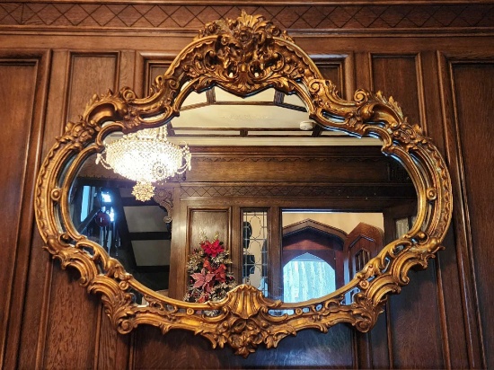 Massive Baroque style mirror, fancy gold frame