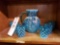 Blue thumbprint pitcher with 6 tumblers