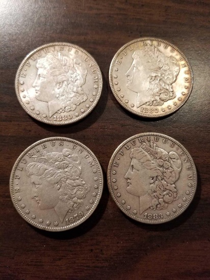 Morgan silver dollars, (2)1880s, 1883, 1884, bid x 4