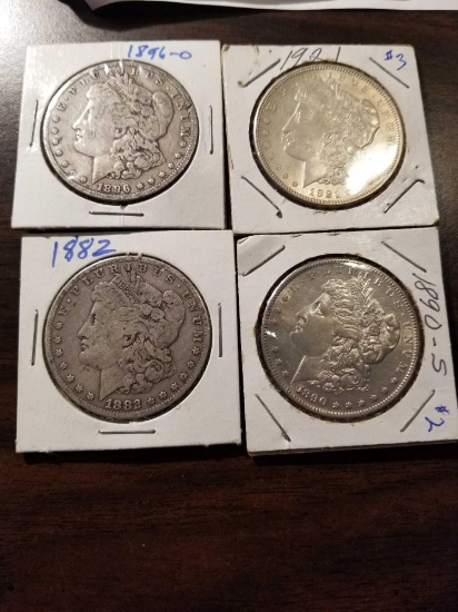 Morgan silver dollars, 1896o, 21, 82, 90s. bid x 4