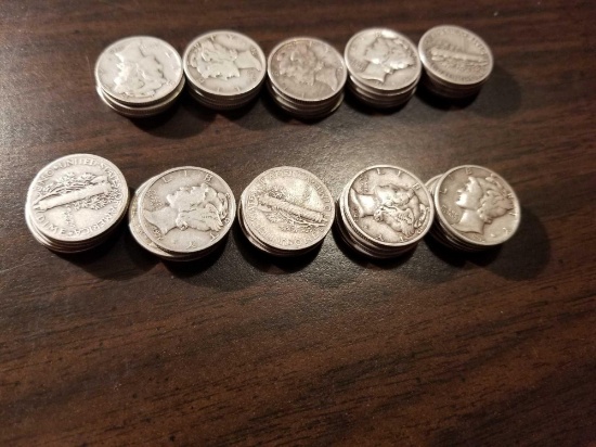 Silver dimes, mostly mercury, bid x 50