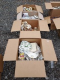 4 Boxes of Glassware - Plates, China, Small Glass Decor, and Pink Depression Glass