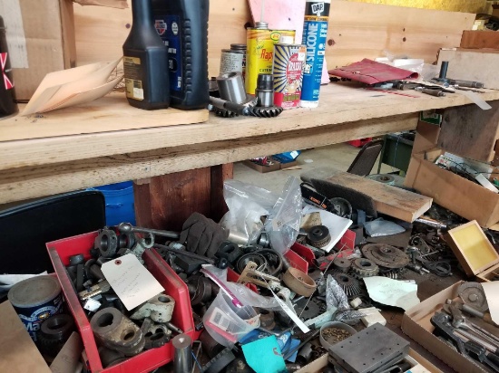 Iron, misc hdwr on bench