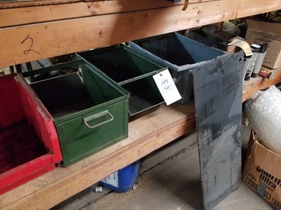 Contents of shelf, file boxes, grease