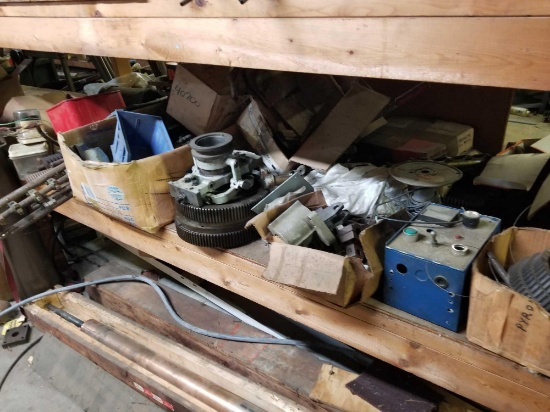 Contents of shelf, sprokets, iron