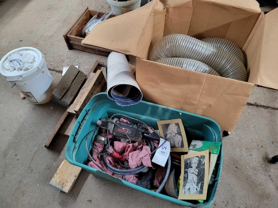 Craftsman angle grinder, pneumatic grinder, sand paper, shop rags, wood blocks, tubes