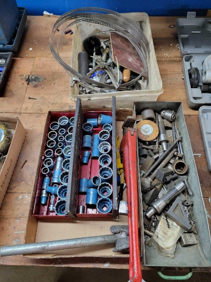 pipe wrench, socket sets, machinist tools