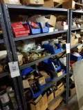 Metal shelf and contents, hardware