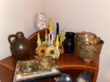Corner Cabinet With Vintage Decor Glassware And Books