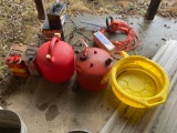 4 Gas Cans & Spouted Oil Tub