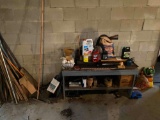 Work Table & Contents - Oils, Grease Gun, Wood & Metal Pieces, Hand Tools, & more