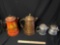 Group of assorted metal kettles/perculators , one toleware