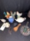 Ceramic Roosters, Teapots, Cast Iron Trivet