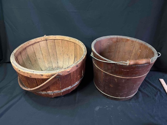 Bushel basket and wood bucket