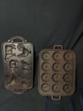 Pair of cast iron corn bread molds, one newer