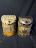 Pair of tin canisters with lift top lids